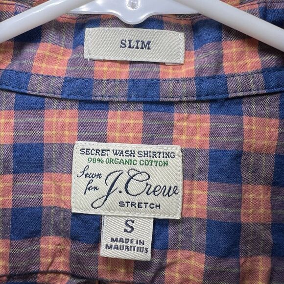 J.CREW Secret Wash Slim Fit Button Down Shirt Mens Small Orange Blue Plaid NWT - Picture 10 of 14